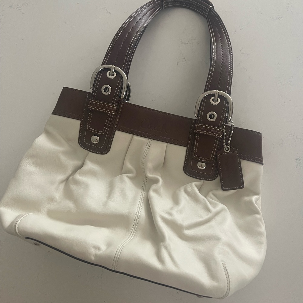 Coach Soho M1020-F15045 Brown Off White Leather Satchel Shoulder Bag Purse